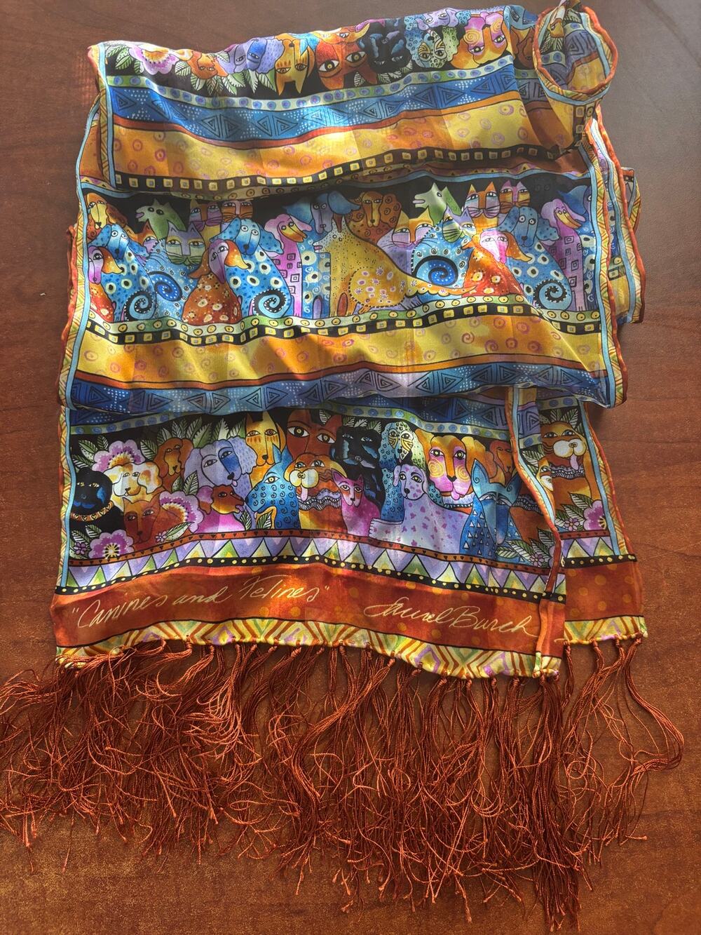 Vintage Laurel Burch Canines and Felines Silk Scarf
